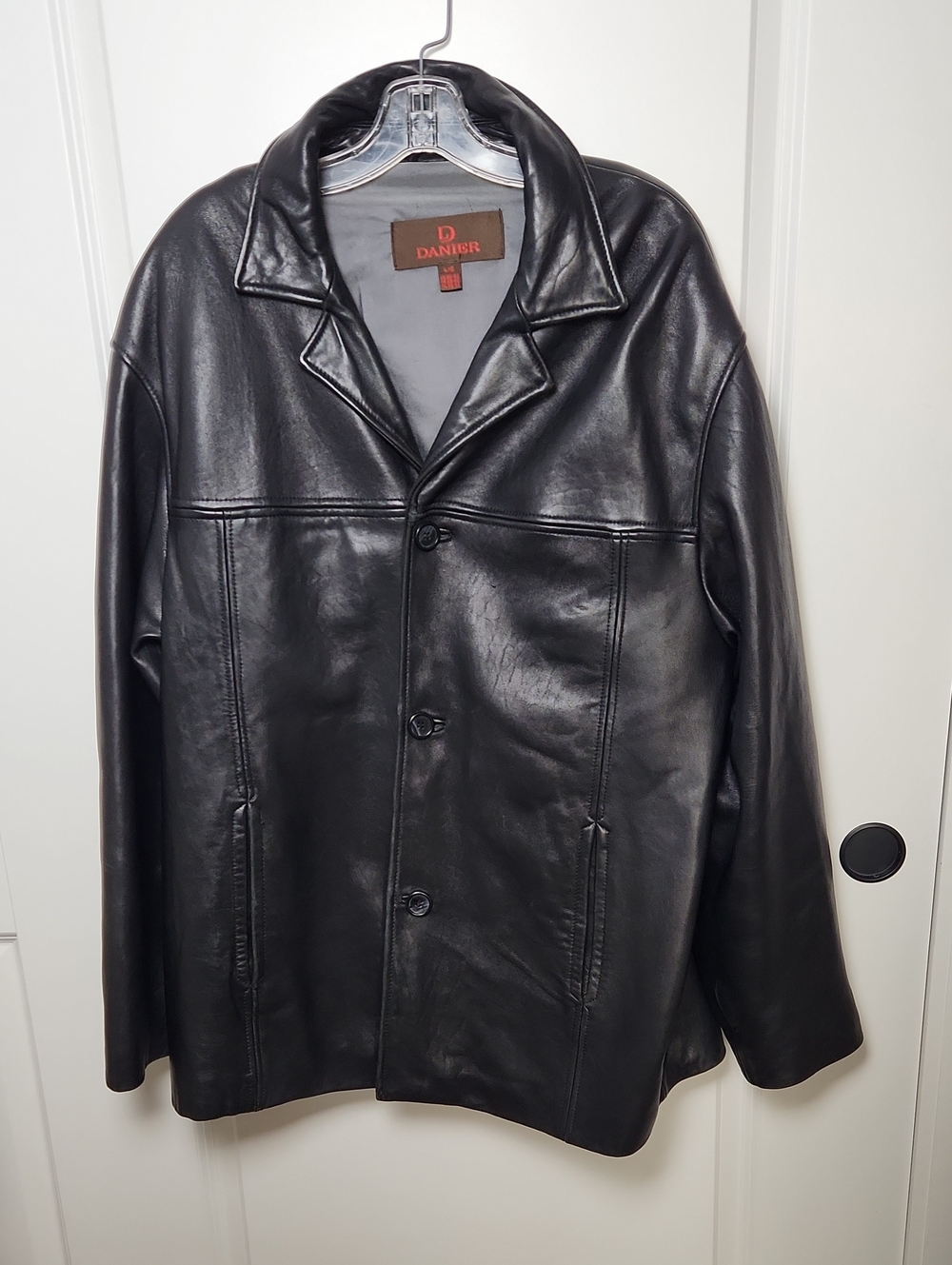 Danier Black Leather Button-Front Pea Coat Size Large